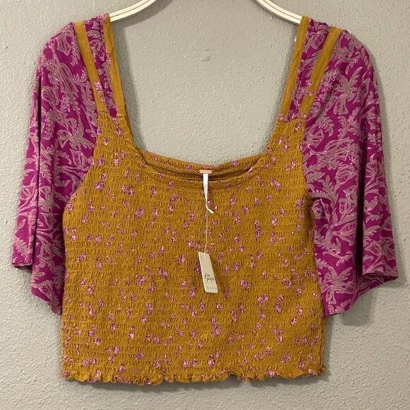 Free People Marigold Smocked Crop Top Size M - Picture 3 of 4